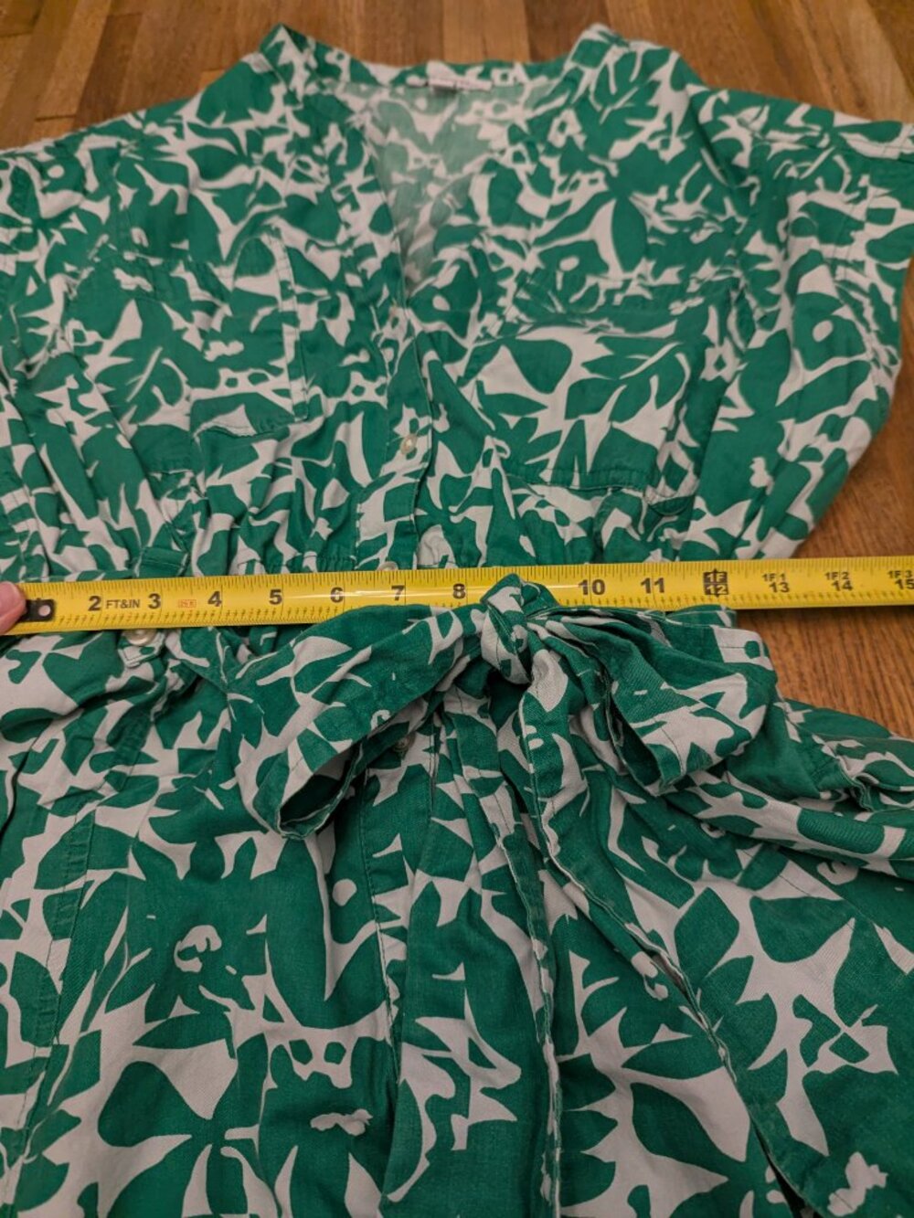 Chic Green and White Tropical Print POCKETS Safari Look Dress Free Assembly XL - Picture 5 of 10
